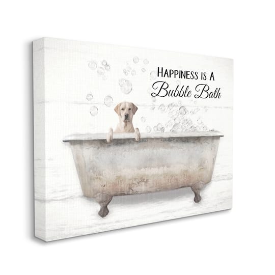 Stupell Industries Happiness Is A Bubble Bath Dog In Tub Word Design Canvas Wall Art